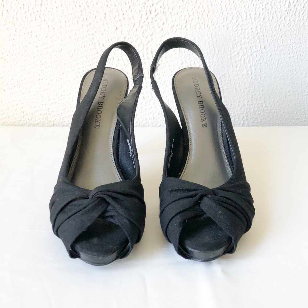 Audrey Brooke Black Twisted Peep Toe Slingbacks